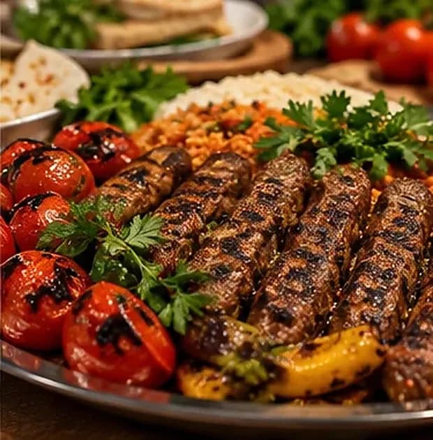 Grilled kofte with peppers — illustrative image